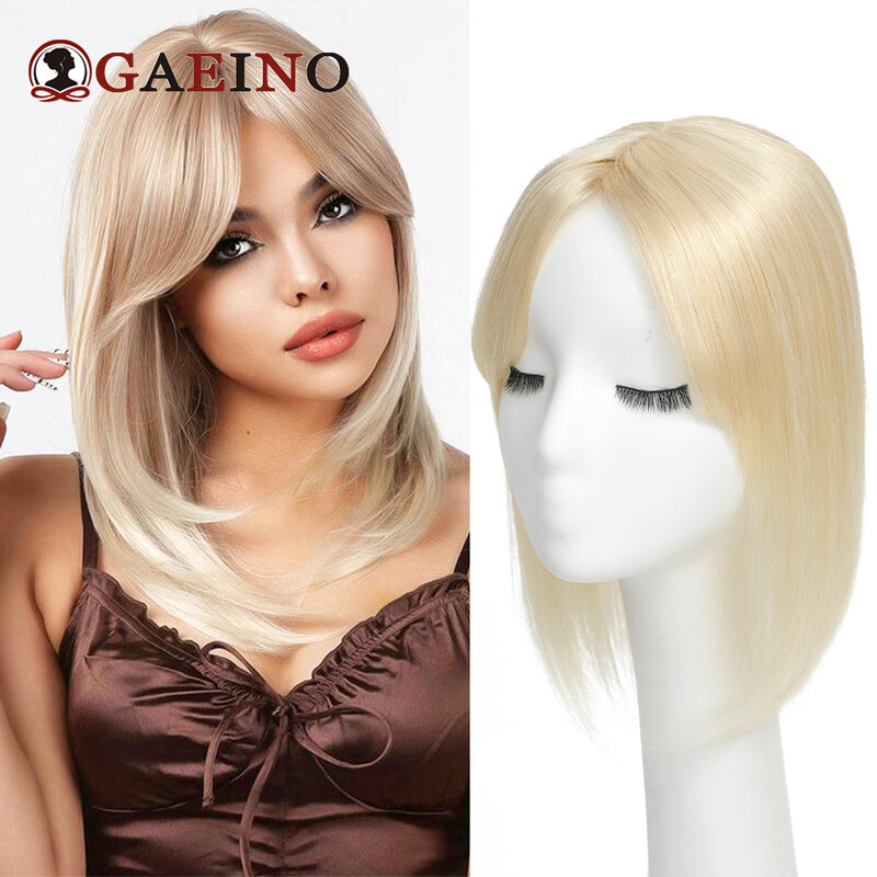 13*12cm 10" 12" 14" Topper Hair Piece with Bangs Human Hair Pieces for Women Thin Hair Silk Base Clip in Toppers For Women
