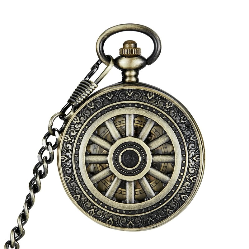 2023 Luxury Mechanical Pocket Watch Bronze Hollow Wheel Hand-Winding Steampunk Pocket Hanging Chain Antique Watch Best Gifts