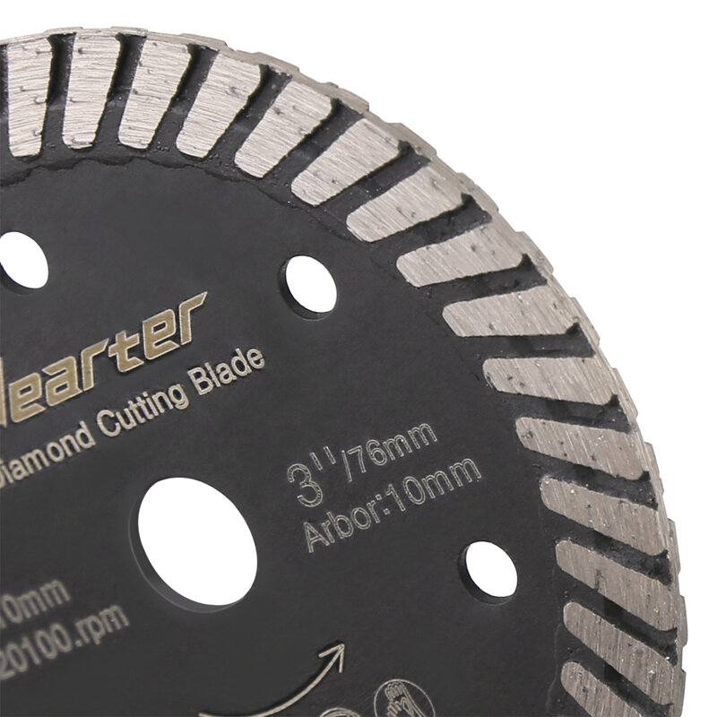 Vearter 76mmX10mm 3'' Turbo Diamond Saw Blade Dry/Wet Cutting Disc for Ceramic,Hard Porcelain,Glazed Tiles Masonry Tools Wheel