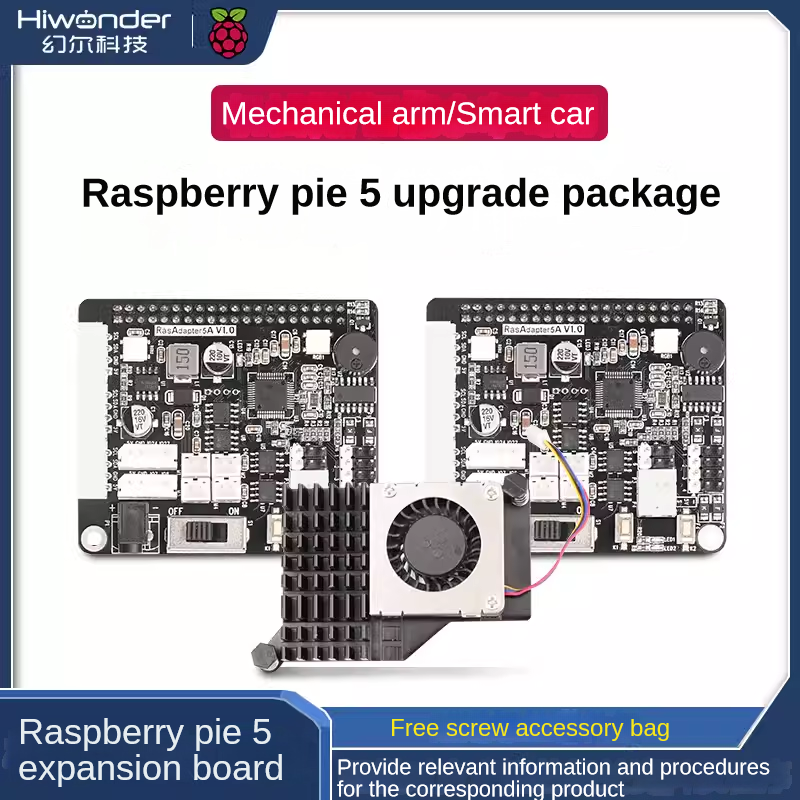 Paquete de actualización de brazo de Robot de coche inteligente, compatible con Raspberry Pi 5, disipador de calor activo, placa de expansión 4B, servomotor Drive