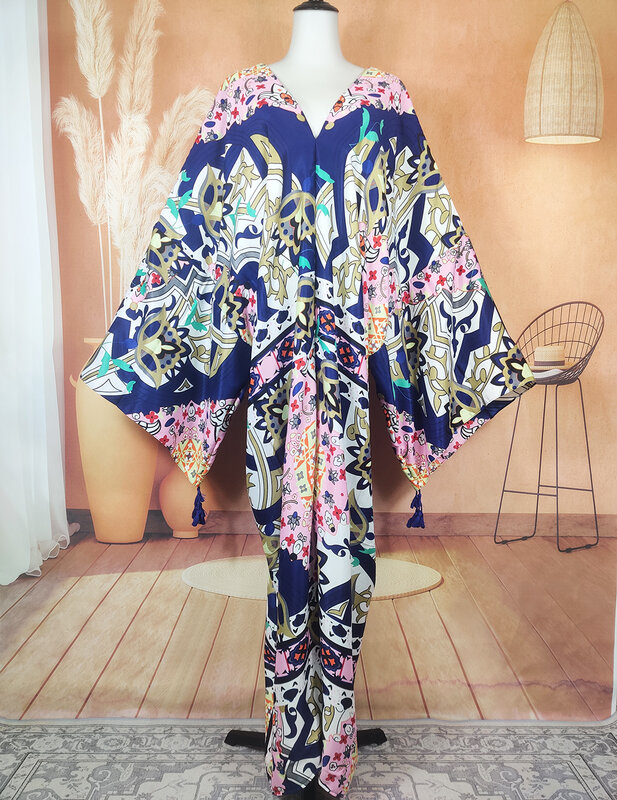 Abaya – robe longue à manches longues en coton imprimé pour femme, kaftan à col en v, taille libre, style africain, nouvelle mode, automne