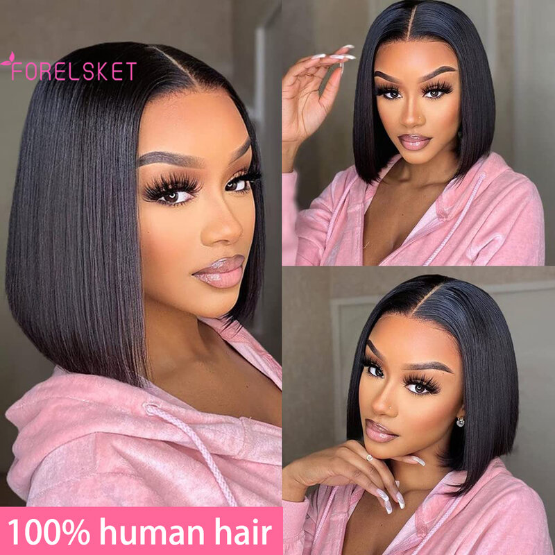 Braziliaanse Human Hair Pruiken 4X4 Lace Front Steil Hair Bob Pruik Pre Geplukt Remy Hair 180% Dichtheid Lace Frontale Pruik Voor Vrouwen