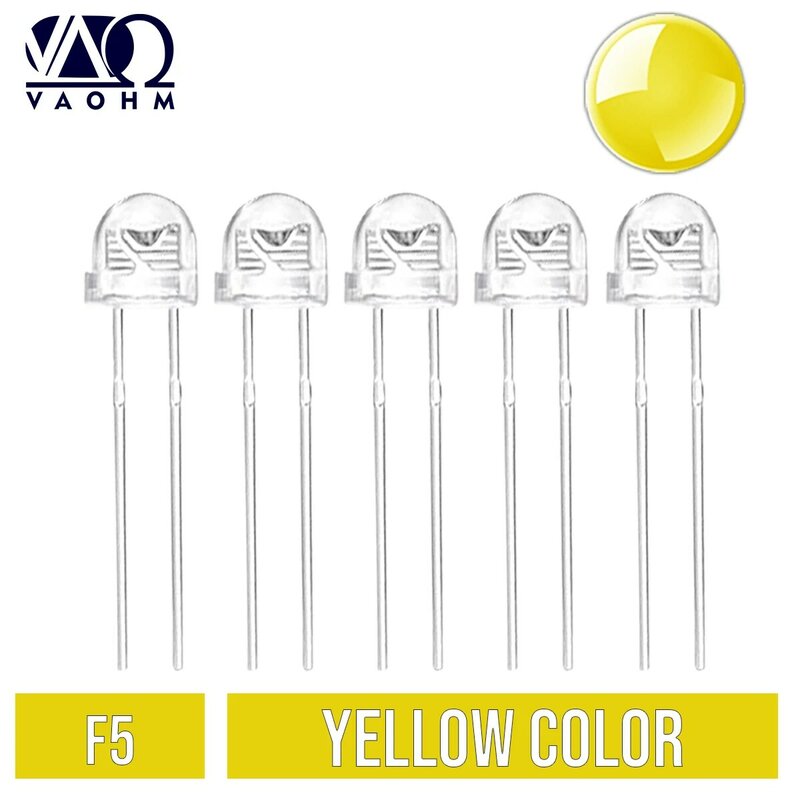 투명 LED F5 밀짚 모자, 빨강/파랑/녹색/주황색/노랑, 10 개/묶음