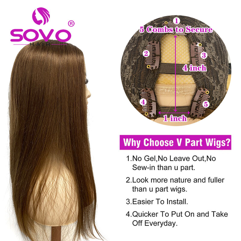 Парик из натуральных волос SOVO U-образной формы, 28 дюймов, 180 плотности, 613 естественных волос
