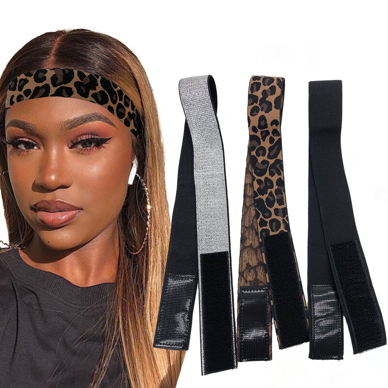3 Pieces Wig Elastic Band Silvery Leopard Black Lace Melting Band for Laying Edges Down Meling Lace Wig Band Adjustable Band