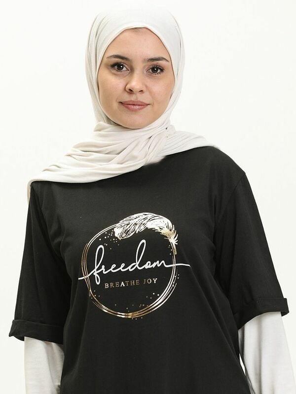 Maglietta stampata Freedom felpa in cotone a maniche lunghe tinta unita il secondo 40% di sconto sul colletto Zero estate donna musulmana resistente al sudore