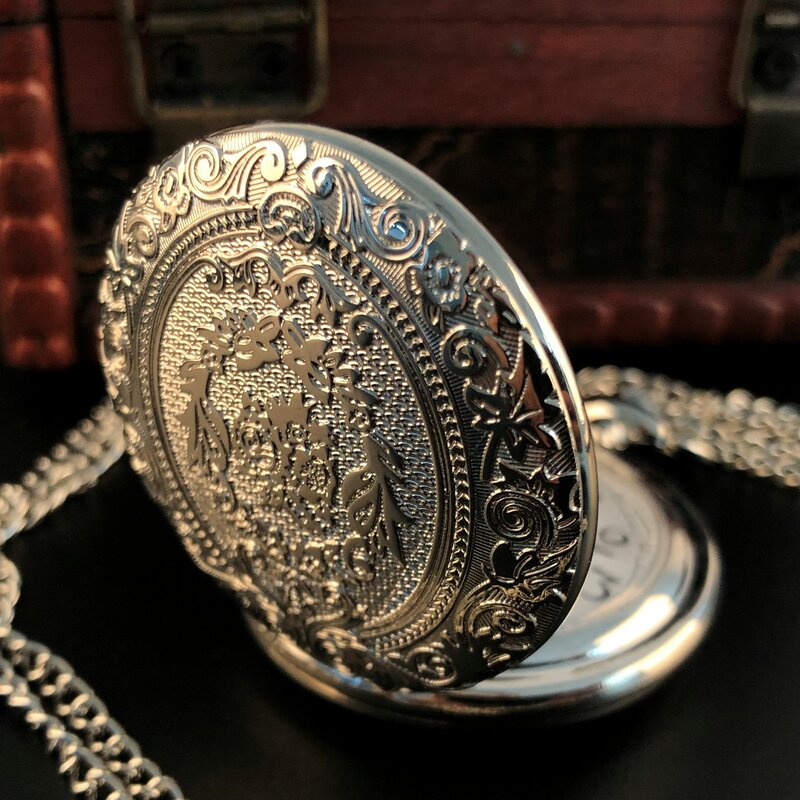 Srebrny Premium zegarek kieszonkowy kwarcowy naszyjnik dla kobiet moda eleganckie damskie wisiorki z zegarem łańcuchowym