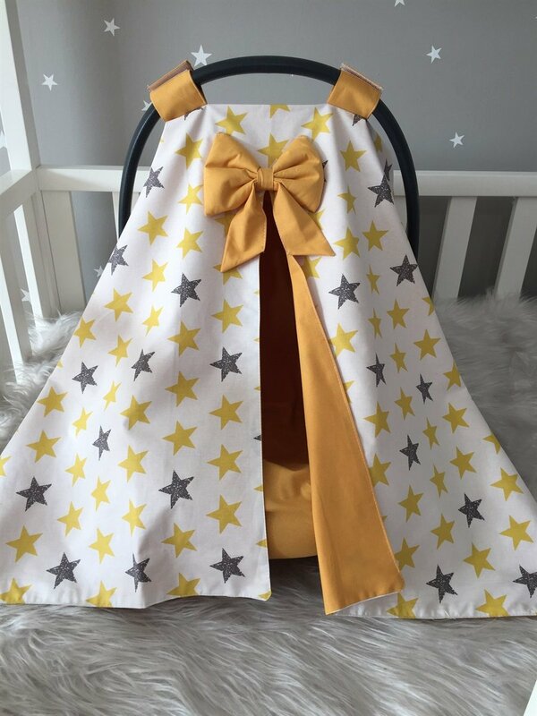 Handmade Yellow Star Patterned Stroller Cover and Inner Sheet