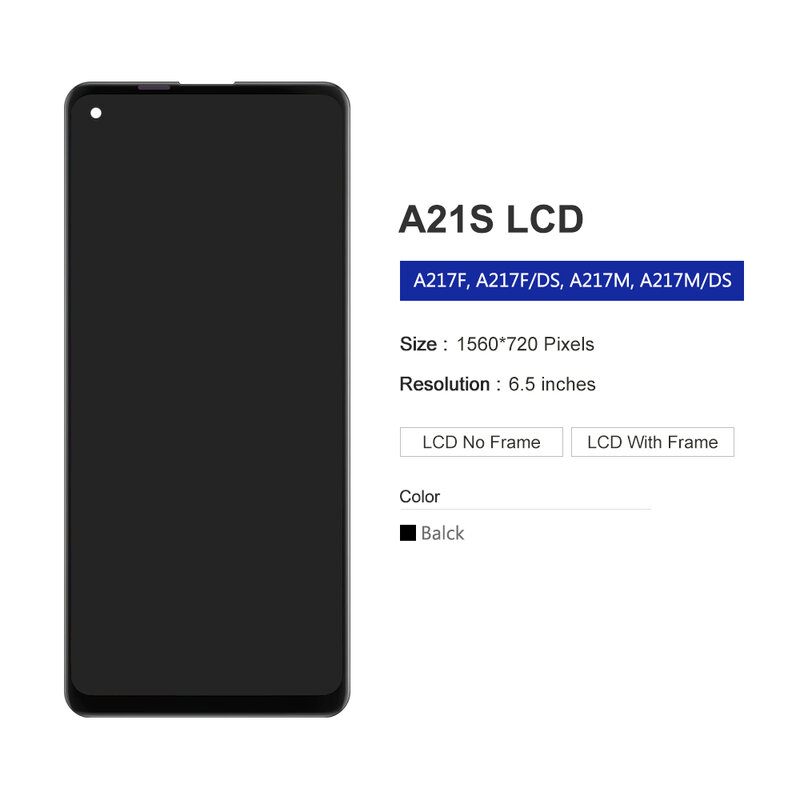 6,5 ''протестированный ЖК-дисплей для Samsung A21S SM-A217FN/DS, ЖК-дисплей, сенсорный экран, дигитайзер с рамкой для Samsung A21S 2020 LCD