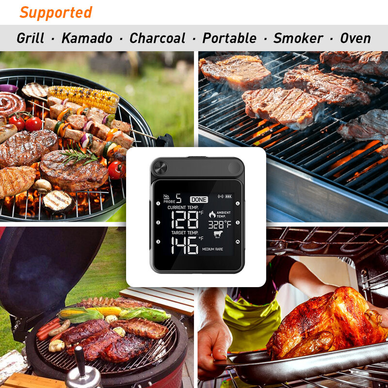 Smart Rechargeable Digital Wifi Wireless Remote Meat Barbecue BBQ Thermometer For Oven Grilling Smoker With Magnet
