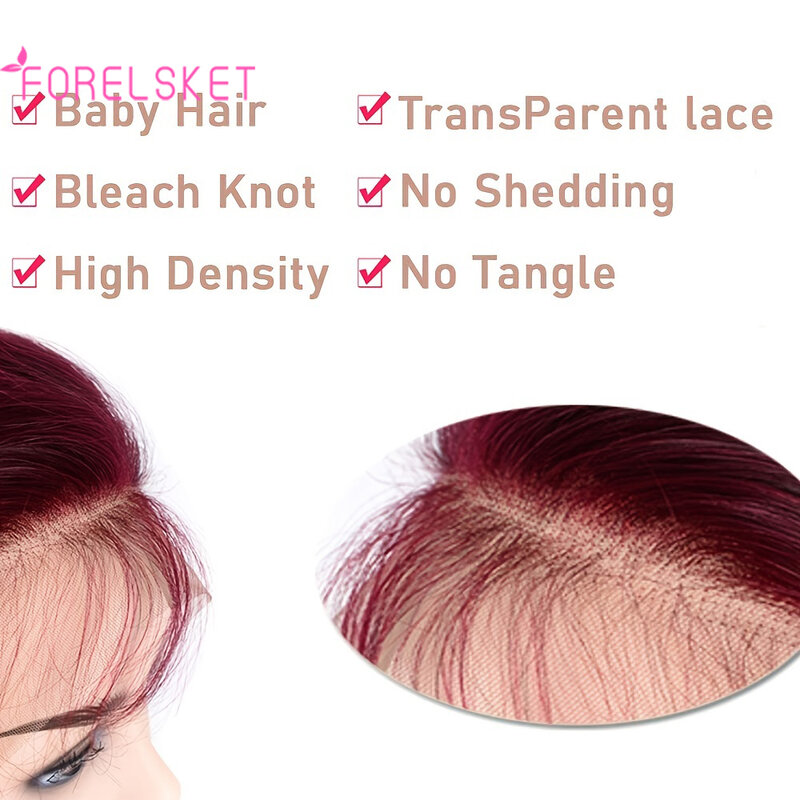 Perruque Bob Lace Front Wig naturelle bouclée, cheveux courts, bordeaux 99J, 13x4, densité 150%, pour femmes