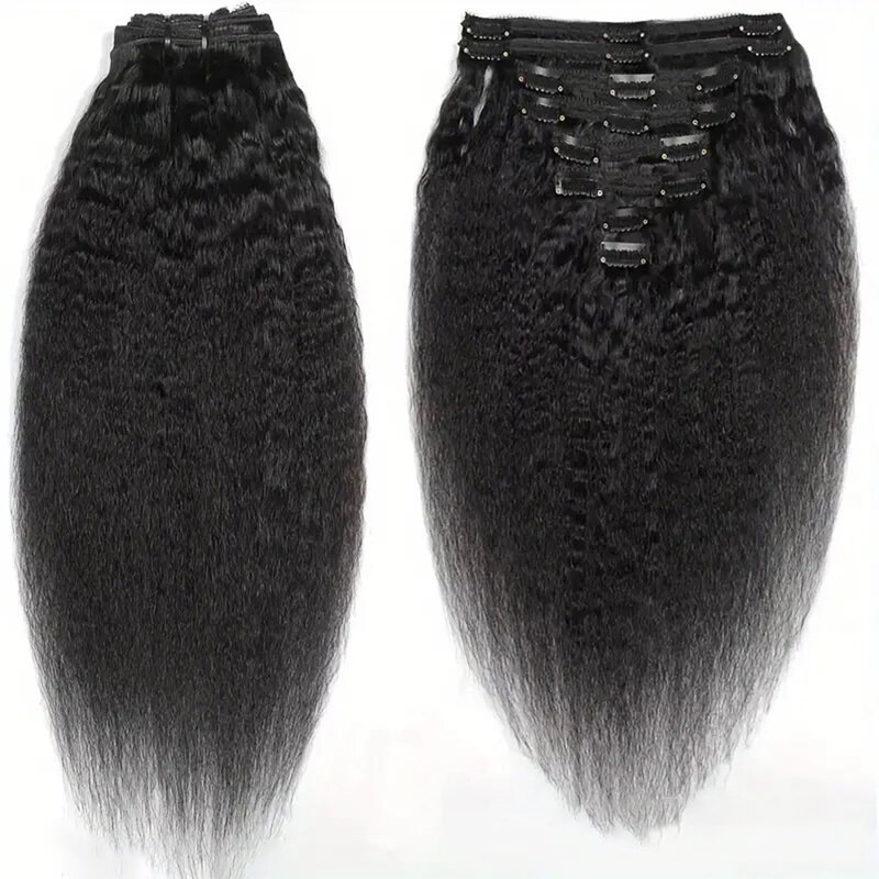 Прямые человеческие волосы с зажимом, 8 шт., искусственные волосы для наращивания с полной головкой, бразильские вьющиеся волосы для наращивания, 26 дюймов