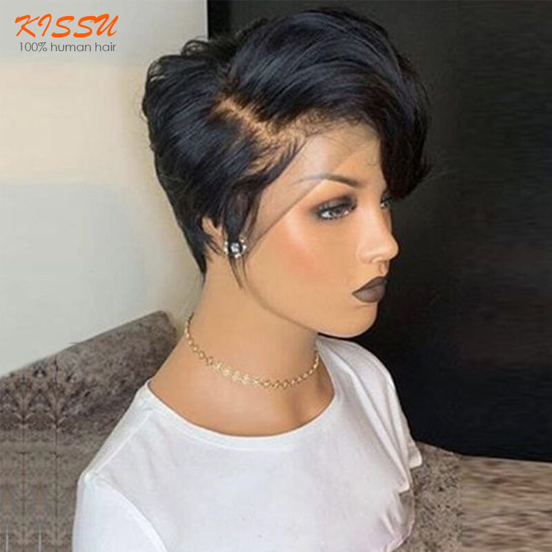 Pixie Short Cut Straight Human Hair Bob Lace Wigs 13X4 Swiss Lace Frontal Wigs Pre Plucked Brazilian Straight Lace Front Wigs