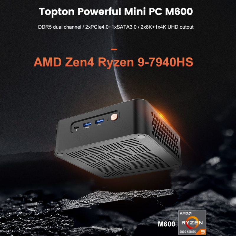 Morefine-AMD Mini PC Gamer, Ryzen 9, 7940HS, Computador desktop, 2x DDR5, 2x PCIe4, 2x2.5G LAN, Windows 11, HTPC, WiFi6, BT, 2023, Novo