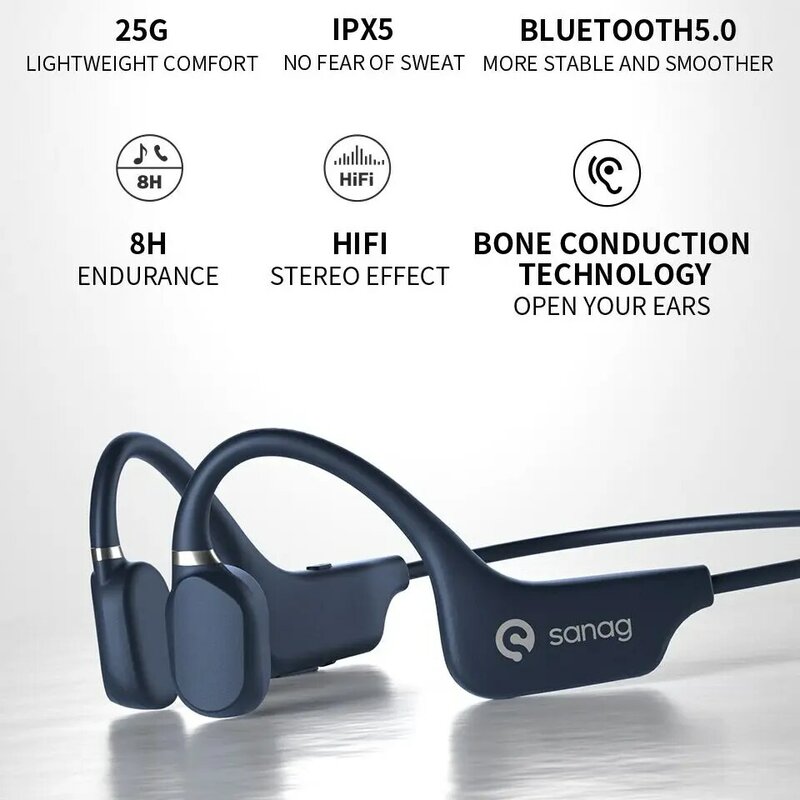 Sanag A5X True Bone Conduction Earphone Open Ear Bluetooth Wireless Sport Headphones Waterproof Headset 3D Stereo Sound