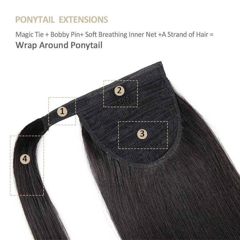 Human Hair Ponytail Extensions Straight Real Natural Remy Black Wrap Clip In Hair Extension For Woman Extensions Aesthetics #1