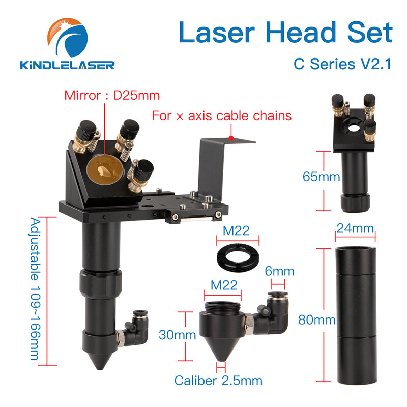 CO2 Laser Head CVD ZNSE Focus Lens Set D18 FL38.1 D20FL50.8/63.5/101.6mm Integrative Mount Dia.25 Si Mirror for Laser Cutter