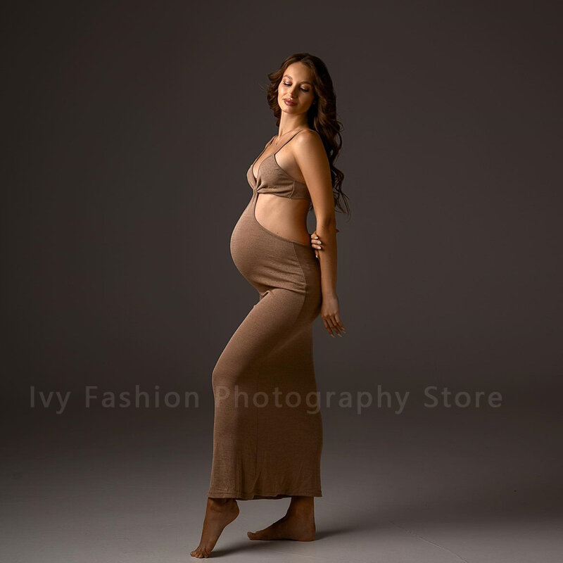 Abiti per fotografia di maternità vestiti per donna incinta lavorati a maglia gilet con cinturino gonna lunga con bretelle fresche abito da festa elegante di moda