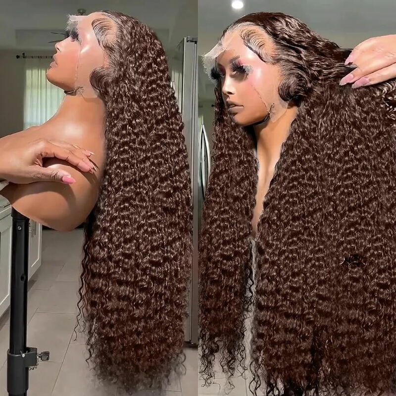 CEXXY Wig renda Frontal 28 30 38 inci Hd coklat #4 berwarna 13x4 13x6 Wig tanpa lem gelombang dalam 7x5 Wig rambut manusia keriting