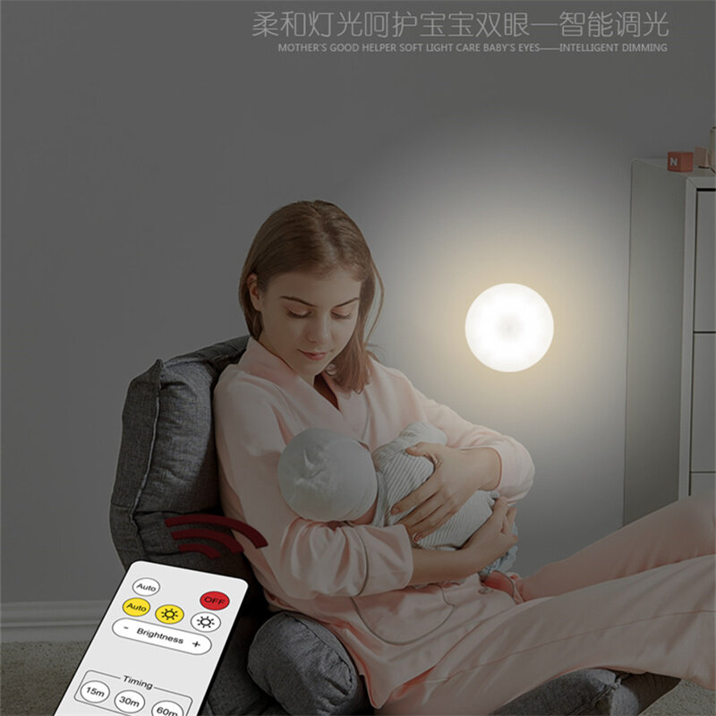 Lámpara de noche LED con Sensor de movimiento PIR, recargable por USB, regulable, para dormitorio, cocina, armario, luz inalámbrica