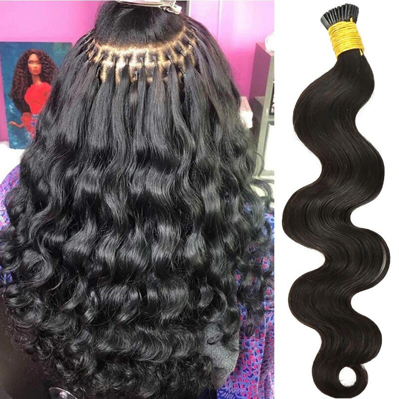Body Wave I Tip Microlinks Hair Extensions 1g/strand #1B Stick Tip Hair Extensions Human Hair Bundles Brazilian Virgin Bulk Hair