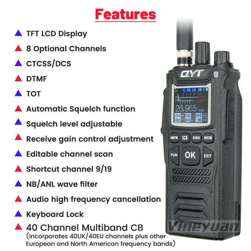 オリジナルのqyt-cbラジオ,27mhz qyt cb-58 26.965-27.405mhz fm,認識モード,ラジオcb58,4w,ハンドヘルドウォーキートーキー,4000mah