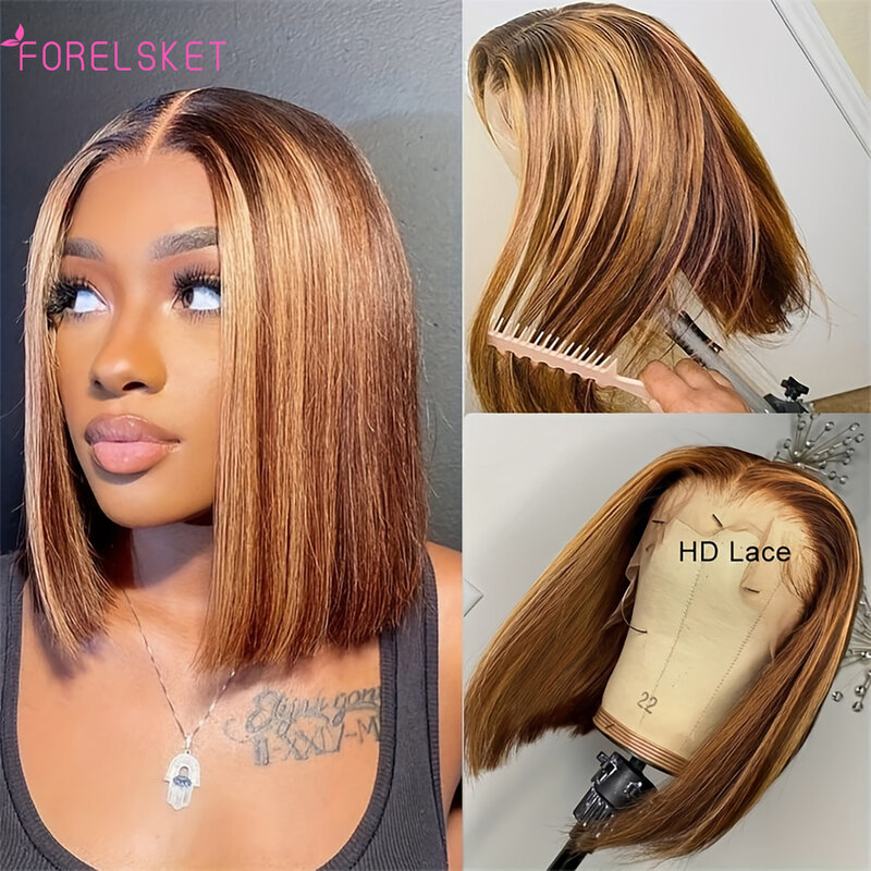 Highlight Straight Human Hair Wigs 13x4 Lace Front Wigs Pre Plucked With Baby Hair Free Part Lace Front Wig Brazilian Human Hair