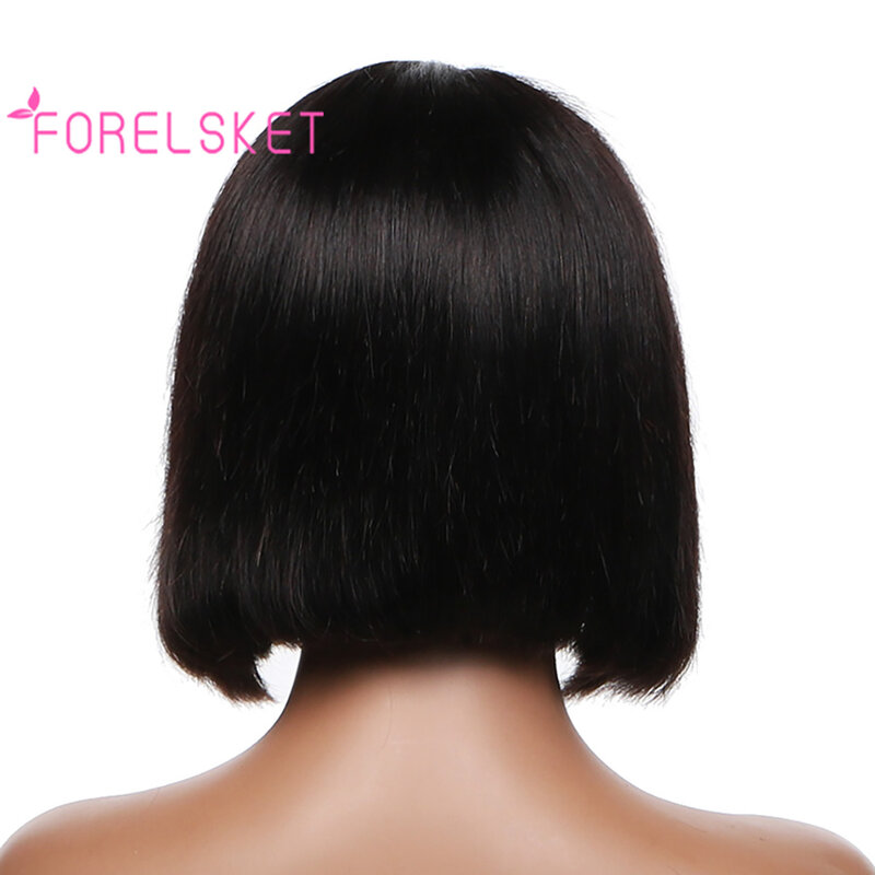 FORELSKET-Bob corta peruca de cabelo humano para mulheres, curto e reto, densidade 180%, 4x4 Lace Front