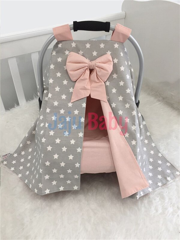 Handmade Gray and Powder Combination Stroller Cover and Inner Cover