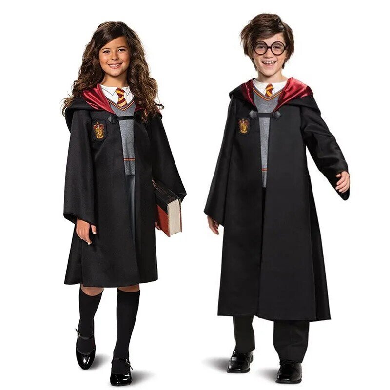 Disfraz de mago y Potter para niños y niñas, uniforme de Cosplay, capa de bruja para Halloween