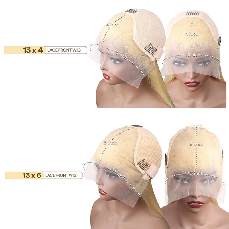 Peruca de cabelo humano frontal de renda transparente para mulheres, cor loira, osso reto, brasileiro, 13x4, 13x4, HD, 613, sem cola