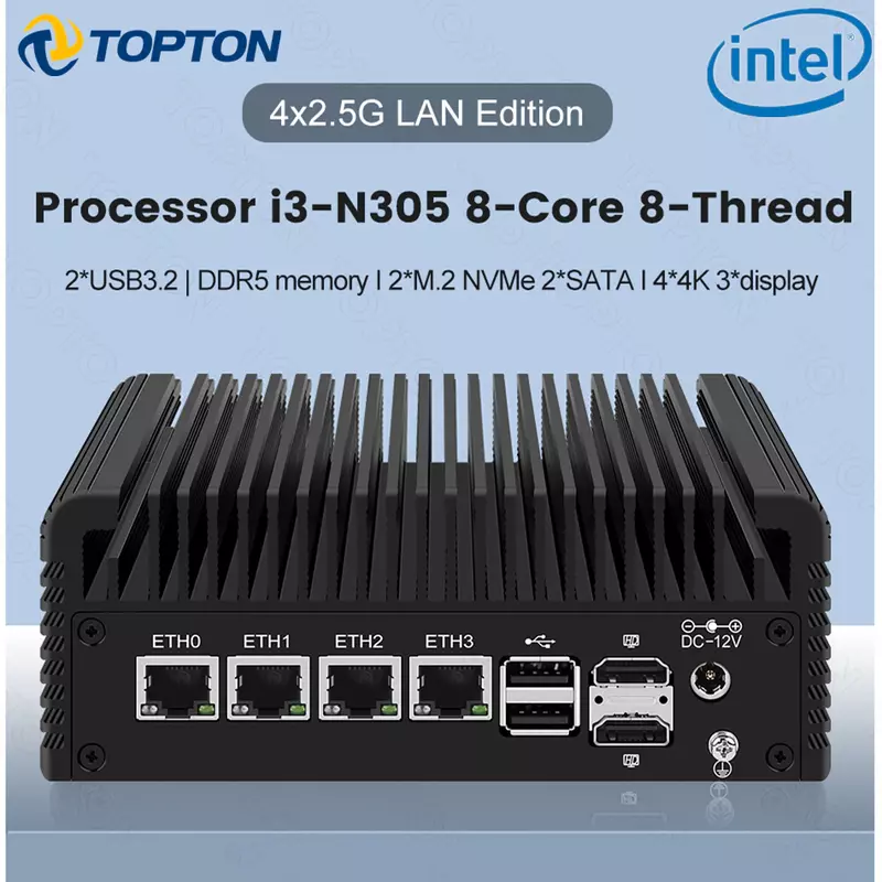 X4A 4X 2.5GbE Intel I226-V Ethernet Firewall Appliance Mini PC Intel N100 AES-NI VPN Router PC 2 * HDMI 1 * DP 1 * TYPE-C 4*4K Display