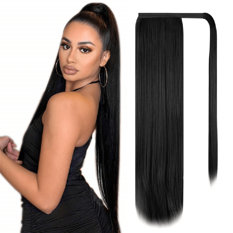 14-28 Inch Ponytail Hair Extension Real Human Hair Magic Paste Hair Pieces for Women Ponytail One Piece Wrap Ponytail Human Hair