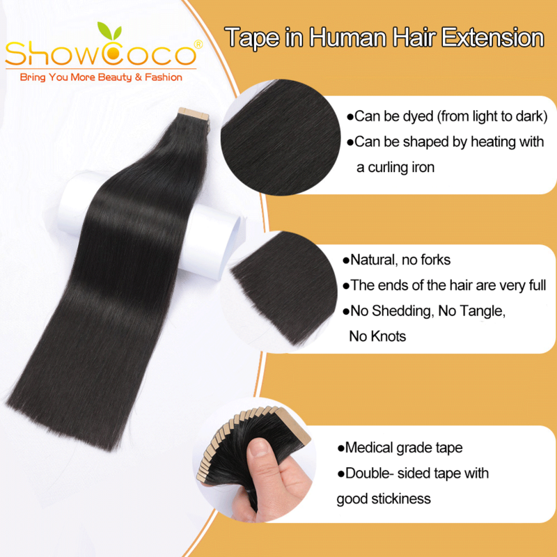 ShowCoco-Extension de Cheveux Humains Remy à Double Proximité, 100% Cheveux Humains, Ombré, Document Optics, Extrémités Droites, Haute Densité, 14 à 24 Pouces