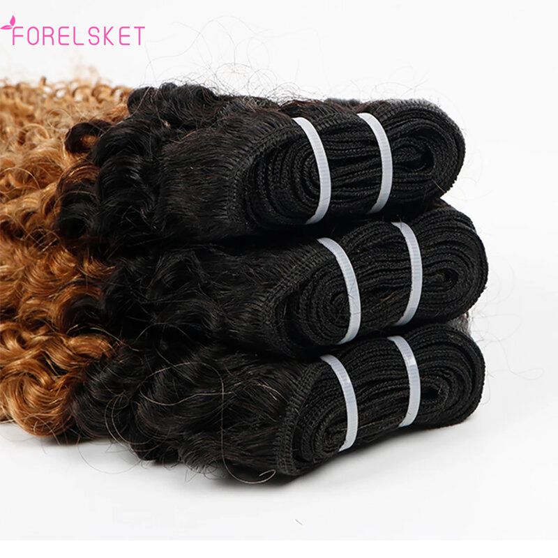 Afro Kinky Curly Hair Bundles com fechamento, extensões de cabelo Remy, 100% cabelo humano Weave, Lace Encerramento