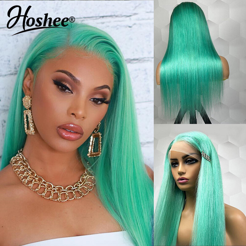 Straight Green Colored 13X4/T Part Lace Wigs Human Hair Transparent Brazilian Remy Glueless Ready To Go On Sale Wig Preplucked