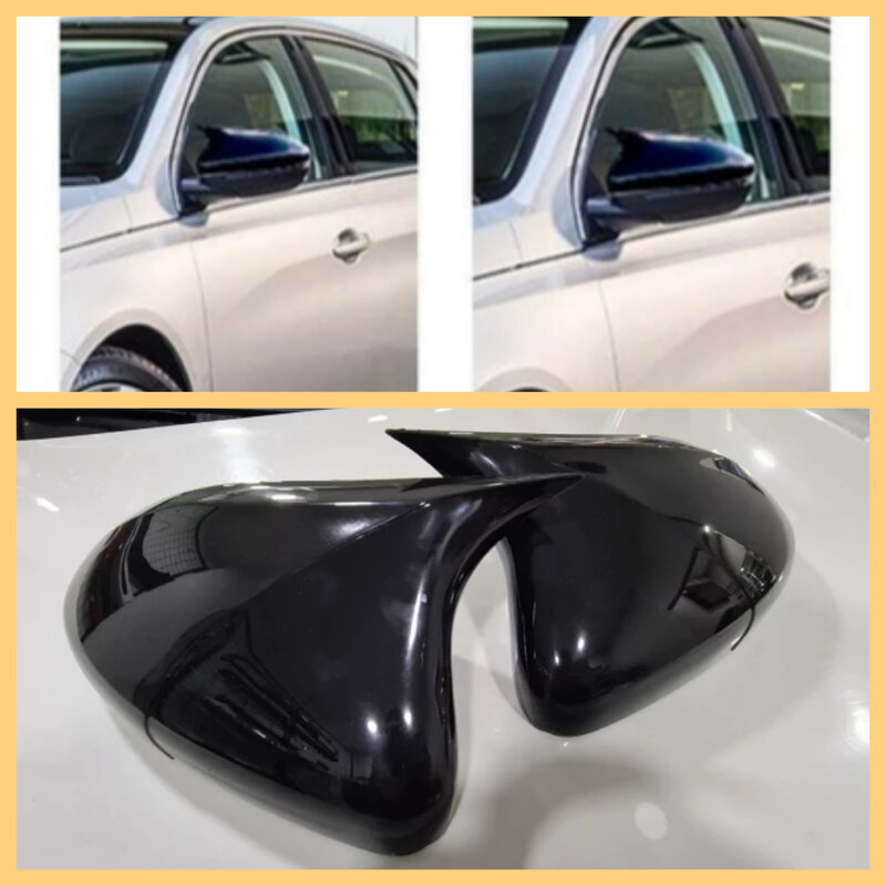 Cubierta de espejo estilo murciélago para Peugeot 308 2014 2021, accesorios de coche, cubierta de 2 piezas, escudos negros brillantes, piezas exteriores, ajuste deportivo