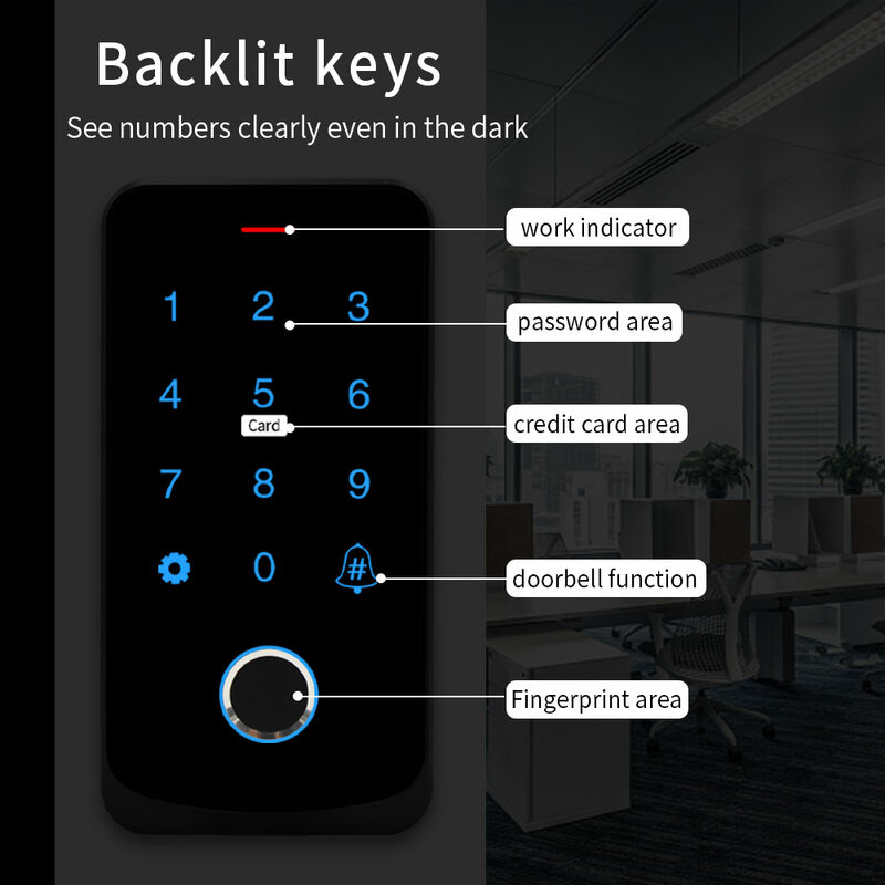 Tahan Air Tuya Aplikasi Kontrol Akses Keyboard Bluetooth Remote Control RFID IC M1 Kartu Akses Sidik Jari Keypad Pembuka Kunci Pintu