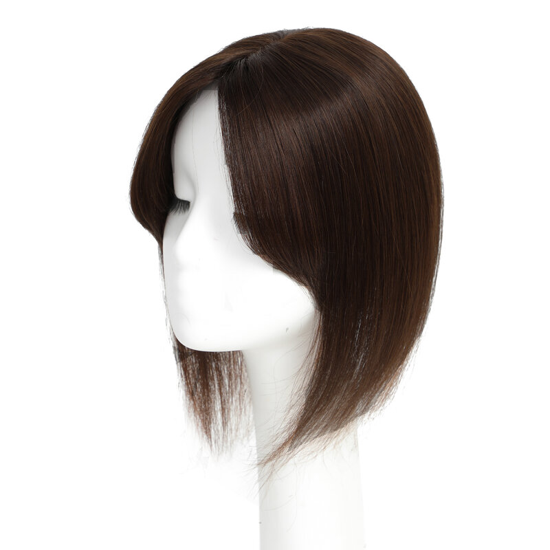 Lovevol-女性のための髪のフリンジ付きのトッパーヘアピース、薄い髪、ダークブラウン、12x13cm、10 "12" 14"