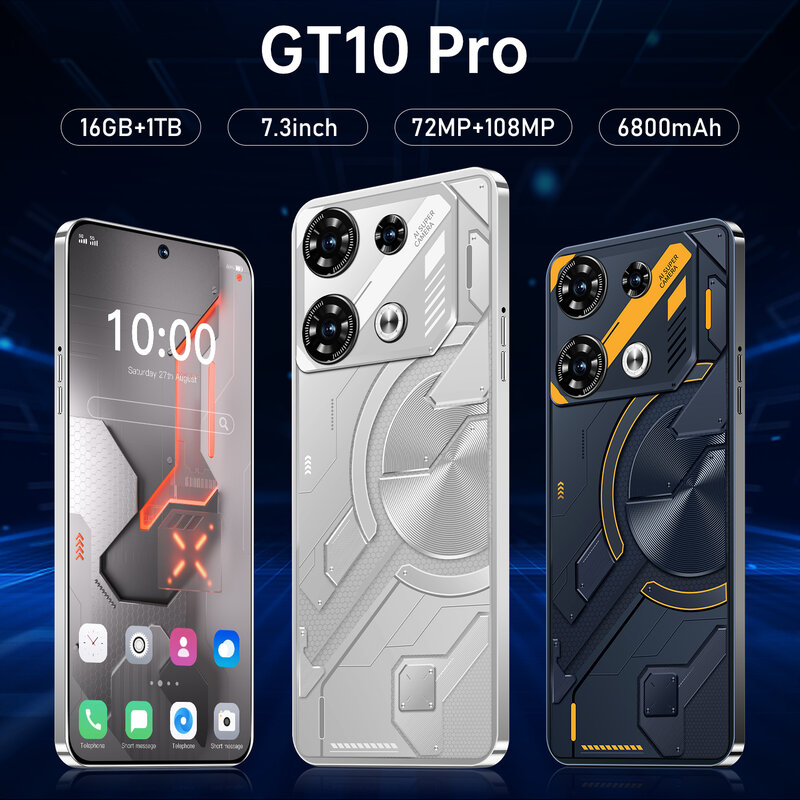Smartphone original GT10 Pro Dual SIM, celular Android desbloqueado, 5G, 7.0 ", HD, 16 GB, 1TB, 6800mAh, 2021