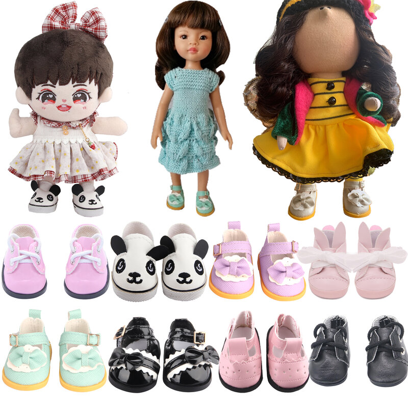 Scarpe da bambola in pelle con fiocco Panda da 5 cm per Russia,Lesly,Lisa, accessori per bambole Mini bambola per bambole americane da 14 pollici