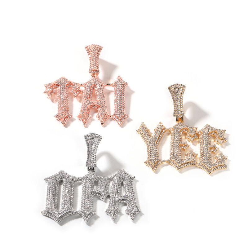 THE BLING KING Custom Spiny Letters Micro Paved CZ Personalized Color Initial Letter Pendant Necklace Hiphop Rapper Jewelry