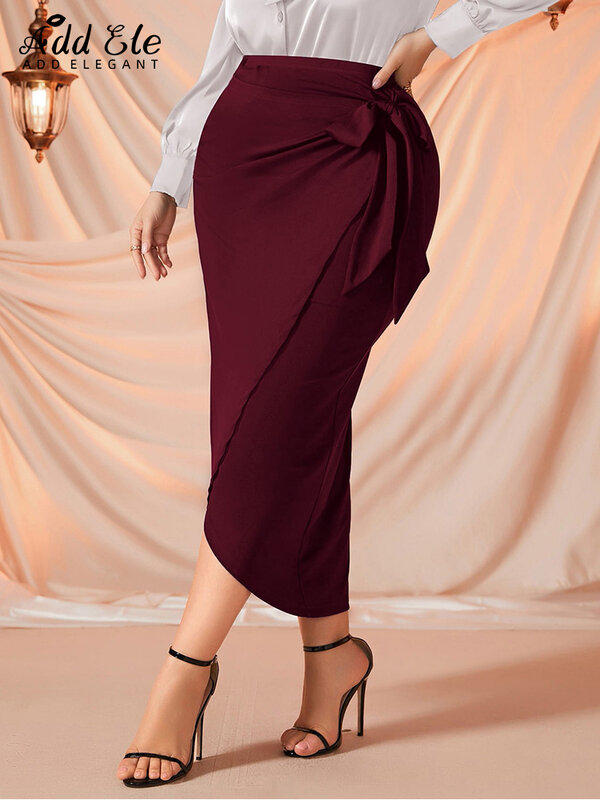 Fügen Elegante Herbst 2022 Plus Größe Röcke für Frauen Taille Riemen Asymmetrische Dünne Weibliche Büro Dame Wrap Hüfte Bleistift Rock b1250