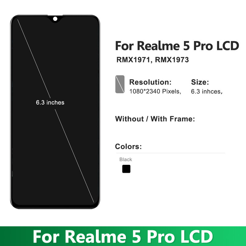 ЖК-дисплей 6,3 дюйма для OPPO Realme 5 Pro 5Pro с рамкой, дисплей с сенсорным экраном в сборе, сменный экран для Realme 5 Pro, оригинал