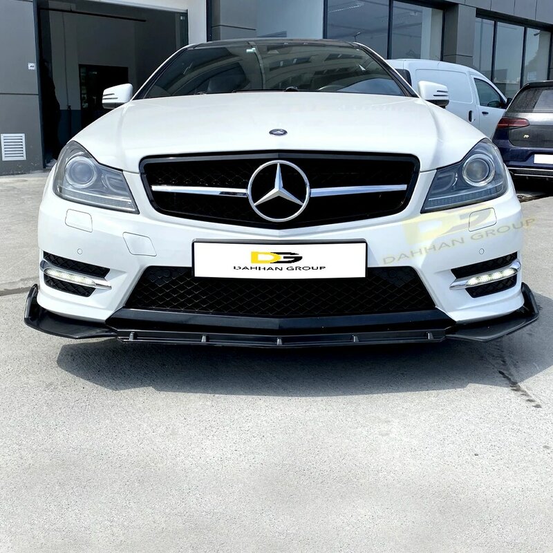 Mercedes C Class W204 C204 2007 - 2014 Brabus V3 Style 3 Pieces Front Splitter Lip Blade Extension Gloss Piano Black ABS Plastic