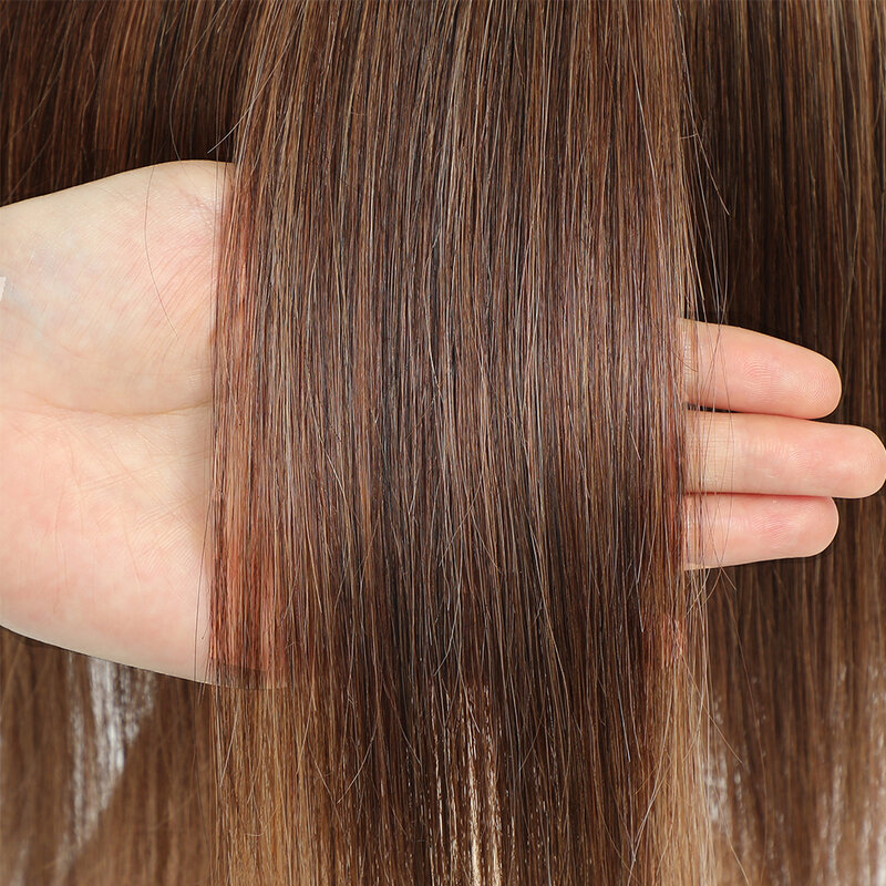 Topper de cheveux humains en dentelle droite pour femmes, postiches en T pour cheveux fins, taille de base, mise à niveau des vrais cheveux, document brun, 12x13cm
