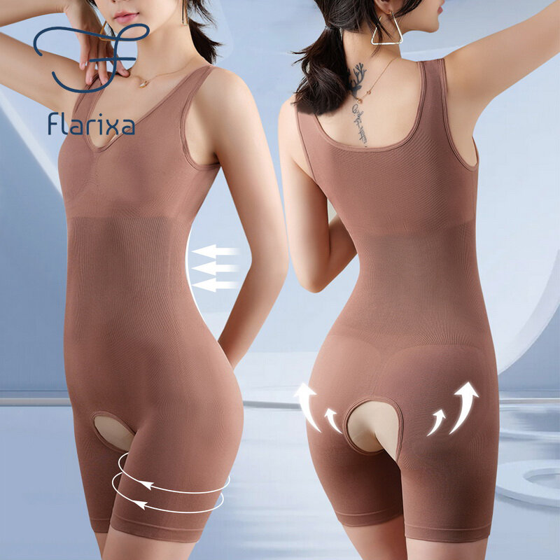 Flarixa Plus Size Butt Lifter Body Shaper Vrouwen Bodysuit Open Kruis Tummy Controle Shapewear Naadloze Afslanken Ondergoed 5XL