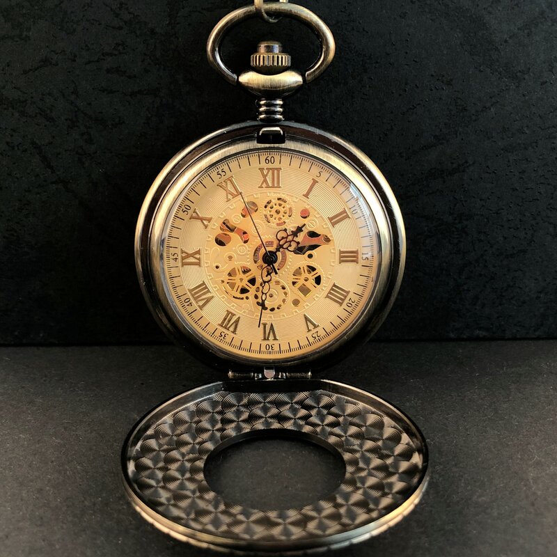 مجموعة ساعة الجيب الميكانيكية ، الأرقام الرومانية مغطاة ، قلادة العتيقة ، سلسلة على مدار الساعة للرجال والسيدات ، شبكية العين ، خمر ، 3