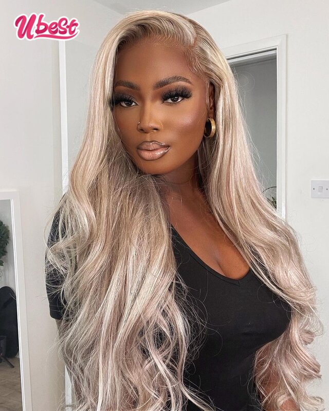 Body Wave Lake Blue Color Peruvian Human Hair Side Part Lace Front Middle Part Wig Pre Plucked Wig For 613 Women hair180 Density