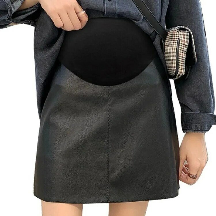 Fall Winter PU Maternity Skirts Sexy Chic Ins A Line Pencil Belly Support Skirt Pregnant Women Bodycon Skirt Pregnancy Clothing